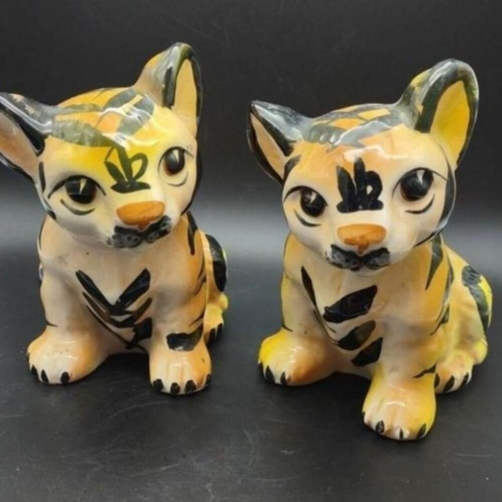 2 Vintage 1960's Shafford Japan Tiger baby cubs 6" tall